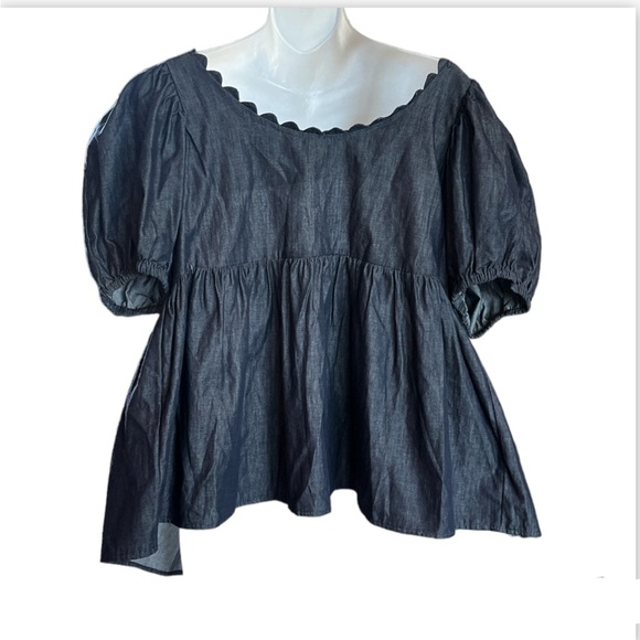 Kika Vargas x Target Women’s Dark Chambray Button Up Baby Doll Puff Sleeve Top M - Picture 3 of 11